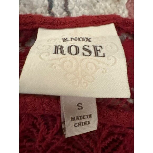 Knox Rose Red Lace Yoke Long Sleeve Top Small Cottage Boho Hippie - Picture 2 of 4
